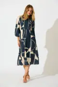 Calissa Midi Dress in Navy Linen Blend