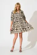 Emelyn Smock Cream Black Tile